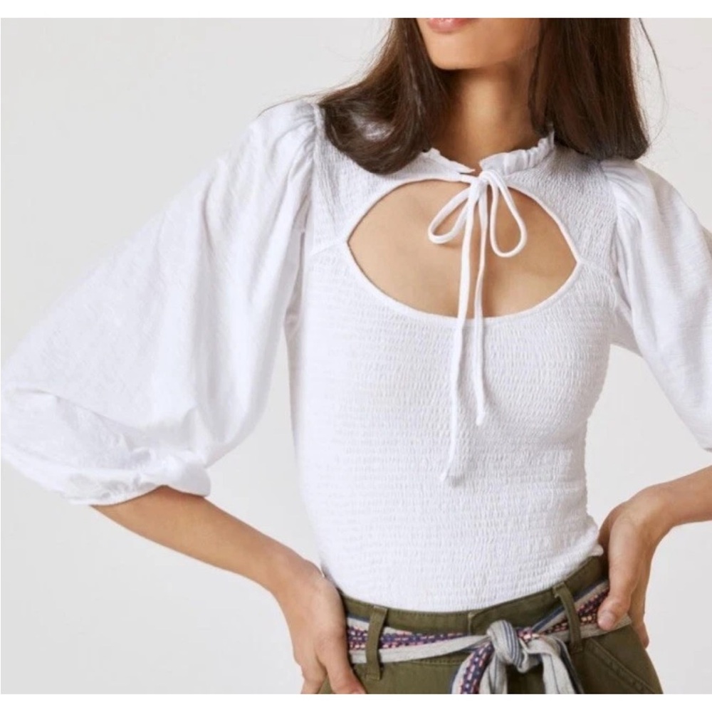 Nation LTD Abrielle Femme Cut-Out Med Ivory Women's Top 3/4 Balloon Puff Sleeve - Picture 6 of 8